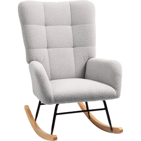 Sillón balancín con reposabrazos, tapizado tipo terciopelo, gris claro (1/5)