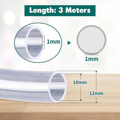 Tuyau PVC Souple Tube Plastique Transparent Tuyau Aquarium de 3 Mètres, 10 × 12mm, pour Baignoire Piscine Aquarium Pulvérisateur (1/4)