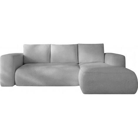 ARIEL - Canapé d'angle tissu bouclette 4 places Gris clair Droit (1/5)