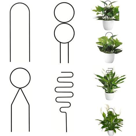 4 Pieces of Climbing Aid for Indoor Plants, Metal Shaped Plant Stake, Indoor Climbing Plant Stake, Used for Mini Vines (Black) (1/5)