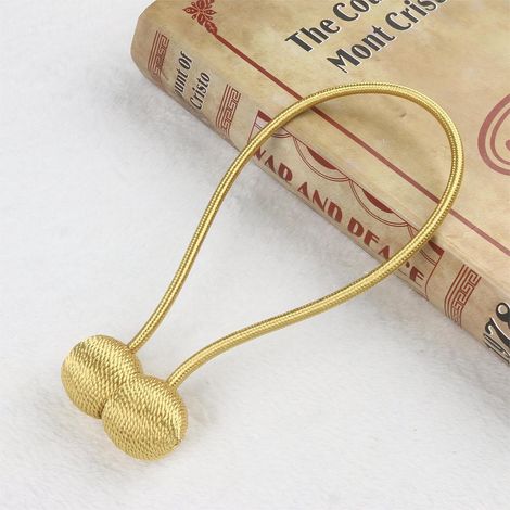 Attaches magnétiques pour rideaux - 12 couleurs, corde en polyester renforcé - pour salon, chambre, salle à manger et salle de bain, lot de 4, jaune doré (1/5)