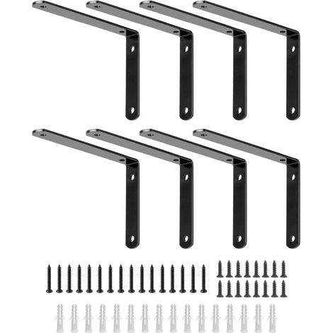 Lot de 8 Équerres Étagère Murale, Supports d'Angle en Fer Solide avec Vis, 10x15 cm Noir (1/4)
