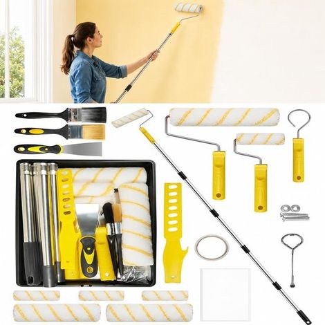 Kit de rouleaux de peinture – Manche télescopique 1,5 m – Rouleaux 9" et 4" – Peinture complet (1/5)