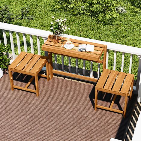 Banc d'amour en bois d'acacia 3 en 1 pour extérieur avec assise à lattes (1/5)