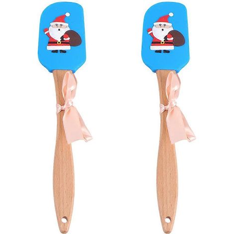 2 Stück Weihnachtsspatel aus Silikon mit Holzgriff, ideal zum Butterspateln und Backen-25X5CM-Blue (1/3)