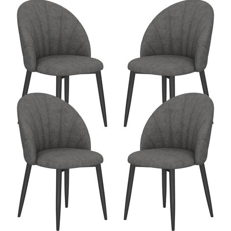 Lot de 4 chaises de salle à manger en tissu effet velours, sans accoudoirs, pieds en métal, gris foncé, design compact pour cuisine et séjour  CHICFURN (1/5)