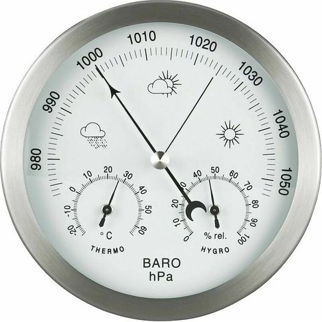 royaluxe -Station météo 3en1 cadre inox Ø 14 cm baromètre thermomètre hygromètre (1/2)