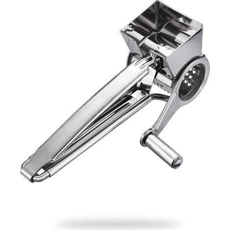 Râpe à fromage rotative multifonctionnelle, 3 tambours interchangeables en acier inoxydable, poignée ergonomique, base stable. Râpe le parmesan, la mozzarella, les légumes et bien plus encore. Accesso (1/5)