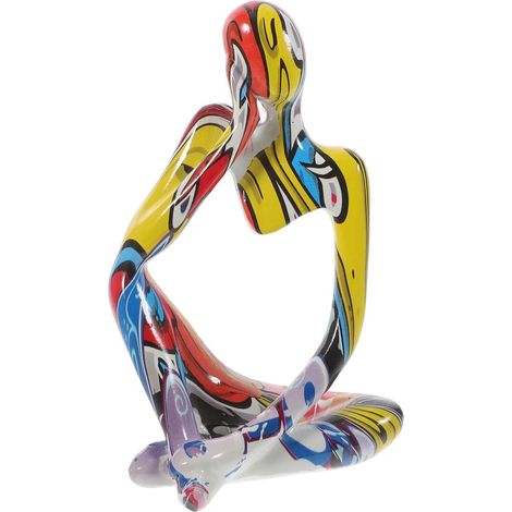 Sculpture Abstraite Penseur en Résine Colorée Style Graffiti, Statue Décorative Artistique pour Bureau Et Salon, Objet D'ornement Moderne pour Table D'entrée (1/5)