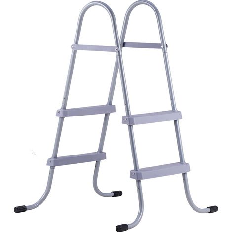 Aufstellpoolleiter mit 2 Stufen, A-Rahmen-Stahlkonstruktion, 83,8 cm Wandmontage, Tragkraft 136 kg, sicherer, rutschfester Zugang, einfache Außenmontage, grau (1/5)
