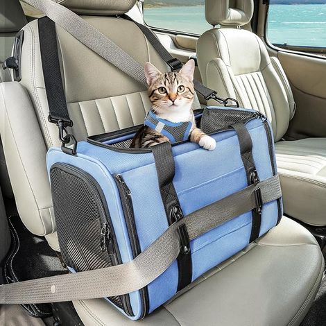 Dog Cat Carrier Bag Car Transport Box Cushion Pet Carrier Bag Blue