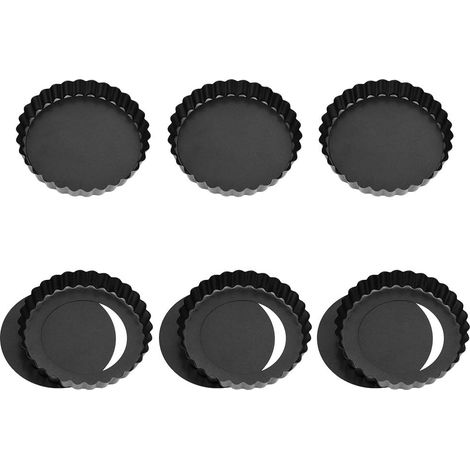 Lot de 6 Moules à tarte, Acier au carbone, Fond amovible, Antiadhésif, Pour pâtisserie et dessert, 12cm (1/5)