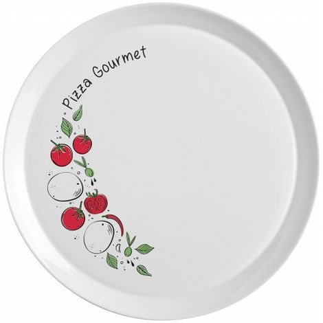 Set 6 Piatti da Tavola Pizza Ronda in Vetro Opale Decoro Pomodori 33 cm Bormioli (1/2)