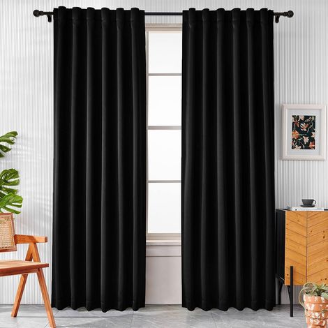 Lot de 2 rideaux occultants, 127 x 214 cm de long, pour chambre ou salon, sans cache tringle, noir (1/5)