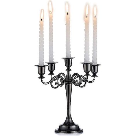 Chandelier rétro à cinq têtes en métal, ornement de luxe pour mariage, coupelle décorative pour bougie (noire) (1/4)