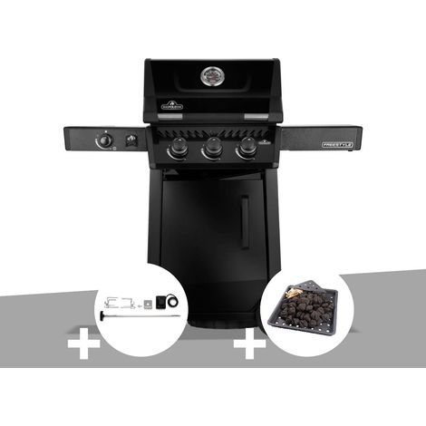 Barbecue gaz Freestyle 365 noir 3 brûleurs et 1 réchaud latéral + Rôtissoire + Plateau charbon - Napoléon