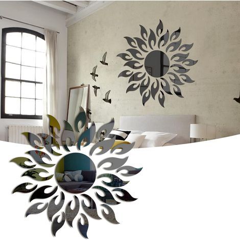 TAISHENGDA-Autocollant Mural de Miroir Décoratif Bricolage Tournesol,3D Acrylique Soleil Fleur Miroir Salon Chambre Art Déco Sticker Mural (Noir) (1/5)