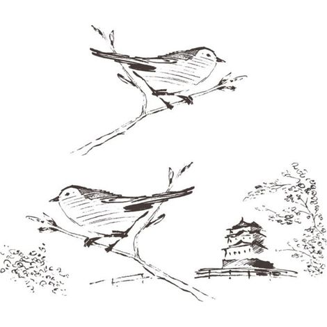 Autocollant Mural oiseaux estampe (1/2)