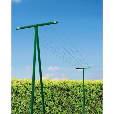 Séchoir à linge en T démontable en acier époxy – Hauteur 182,5cm – Largeur 59,4cm avec corde 40m – Pour extérieur – Metaltex