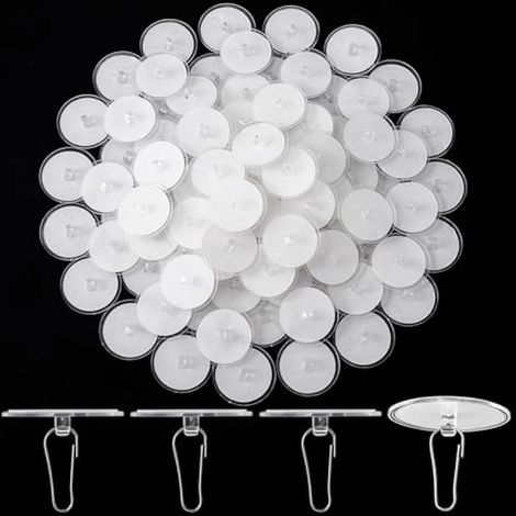 Lot de 100 crochets de plafond autocollants pour suspension, disques de plafond adhésifs sans perçage avec crochet en fer, support mural transparent pour festival, mariage, fête d'anniversaire, (1/5)