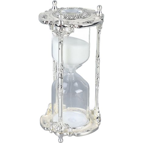 Sablier vintage, élégante texture métallique, sablier décoratif de 15 minutes, convient pour les mariages, la maison ou le bureau, blanc. (1/5)