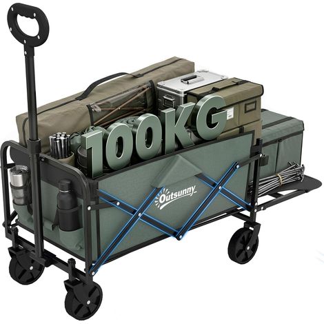 Gartenwagen 90 kg belastbar, klappbar Transportwagen mit herausnehmbare Plane, Griff, Rädern 72 Liter Grün
