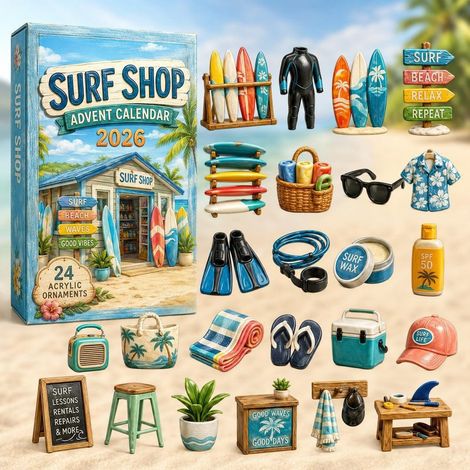 Calendrier de l'Avent Sportif 2026 - Boîte Surprise Calendrier de l'Avent S -- Boîte Surprise Surf Shop 2026 -- 26183CM (Épaisseur acrylique 3mm)