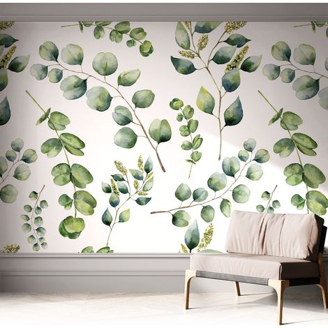 Papier peint autocollant Mural avec colle pour salon et chambre Décoration murale rapide Feuilles vertes 312x219 cm (1/5)