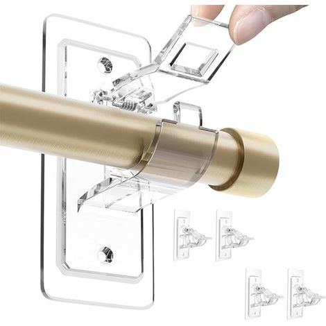 Staffe per asta per tende - Non è necessaria la foratura - Adesivi PET - Ganci regolabili senza chiodi - Soggiorno e bagno - Confezione da 4 (1/5)