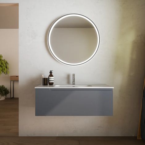 60 cm Meuble de salle de bain suspendu 1 tiroir gris mat avec lavabo inclus Mod. Ardenne