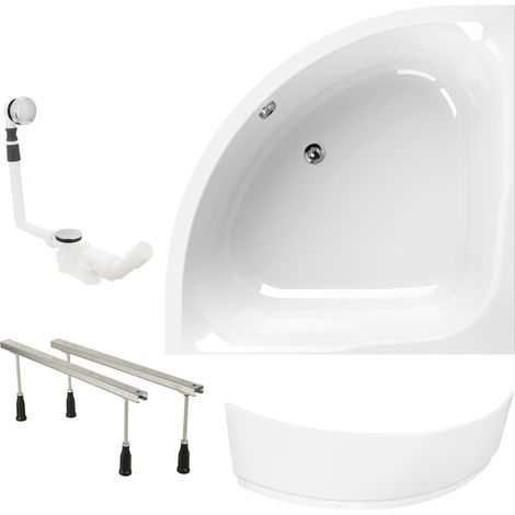 Calmwaters® Eckbadewanne Komplettset 120x120 cm Modern Small 2, Made in EU, 4in1 Acryl-Wanne mit Schürze, Wannenfüßen & Ablaufgarnitur, Duowanne für 2, Set Badewanne komplett, 120 x 120, Weiß (1/5)