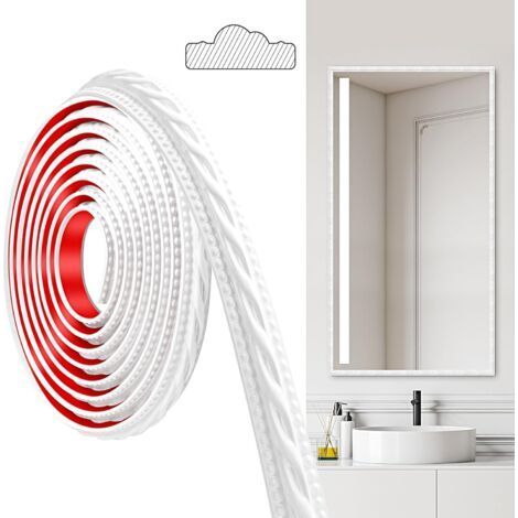 Moulures en PVC, 300cm×2cm, Autocollantes, Pour Plafonds, Moulures Murales Pour Bordures de Murs, Cadres de Miroirs, Plafonds, Plinthes, Armoires (Blanc) (1/5)