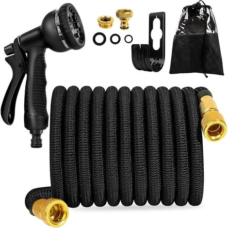Tuyau Arrosage Extensible 23m, Tuyau d’arrosage Extensible avec 1/2" et 3/4" Adaptateurs, 8 Modes d'Arrosage, Latex Triple Épaisseur Durable avec Raccords et Sac (1/5)