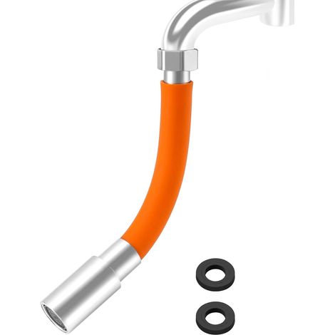Rallonge de Robinet Flexible à 360° avec 2 Adaptateurs de Filetage pour Salle de Bain, Cuisine, Rxtérieur - 20cm Orange (1/5)