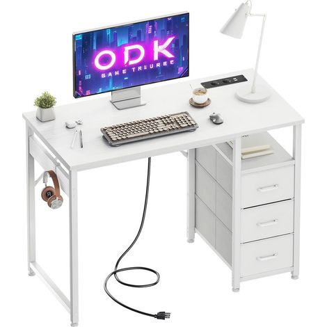 Schreibtisch Weiß 100x48cm mit USB Stauraum OffiGo (1/5)
