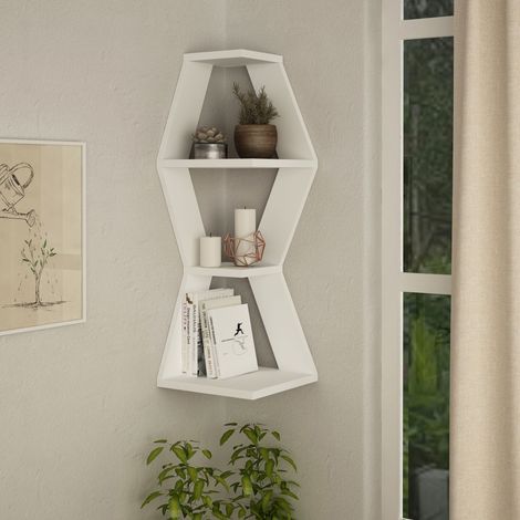 Decortie Sablor Modernes Eckregal Weiß 86cm Schmal (1/3)