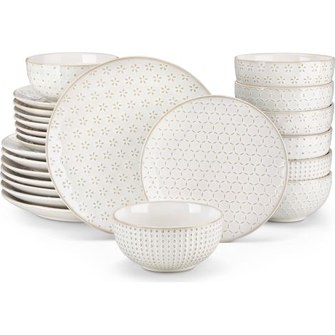Services de Vaisselle Grès Blanche Assiettes Service de Table Assiettes Plates/Creuses/Bols (1/5)