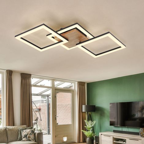 Deckenlampe LED Deckenleuchte Holz schwenkbar Wohnzimmerleuchte Decke schwarz, Metall opal, 30W 2200Lm warmweiß, LxBxH 66x31x7,5 cm