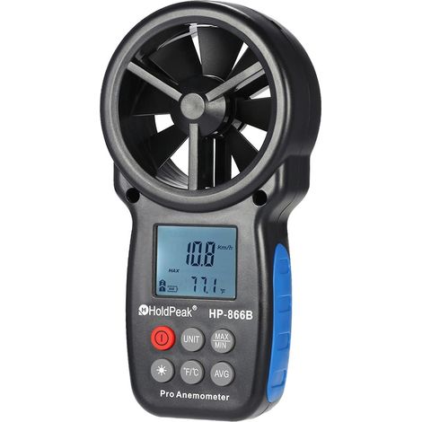 HoldPeak HP-866B Mini-LCD-Digitalanemometer zur Messung von Windgeschwindigkeit, Luftgeschwindigkeit und Temperatur mit Rückseite