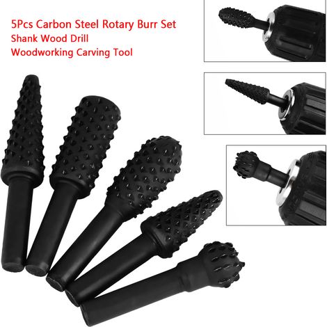 Set mit 5 schwarzen Rotationsfeilen für Holzbearbeitung, 6 mm Griff (1/4)