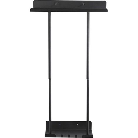 Porte-serviettes mural extensible de 38 à 75 cm en acier au carbone, idéal pour la salle de bain. Avec étagère supérieure et crochets. Noir. (1/5)