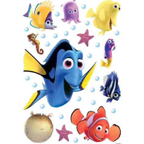 sticker mural Le Monde de Dory bleu, jaune et orange - Disney (1/3)