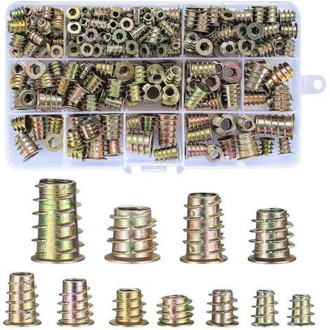 Confezione da 230 inserti filettati esagonali in lega di zinco per legno, misure M4/M5/M6/M8/M10, dadi a pressione per mobili in legno. (1/4)