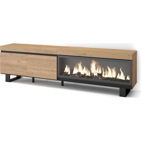 Skraut Home - Mueble TV, Televisión, Muebles de salón, almacenaje, 210, Para TV hasta 80", Chimenea eléctrica XXL, Diseño industrial, Estilo Moderno, Roble (1/5)