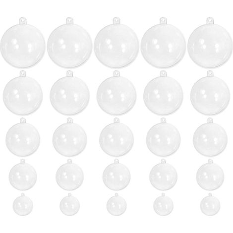 25 boules de Noël transparentes rondes à remplir, à suspendre ou à décorer. Boules en plastique transparent à remplir. (1/2)