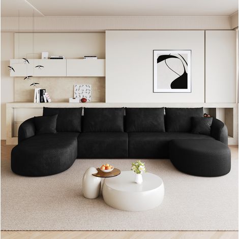 Canapé d'angle modulable 336 cm noir en tissu avec structure sans cadre et sans montage (1/5)