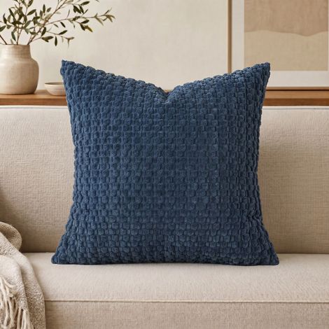 Funda de cojín de pana, funda de almohada decorativa (relleno no incluido), textura de burbujas 3D, suave y cómoda (azul marino). (1/5)