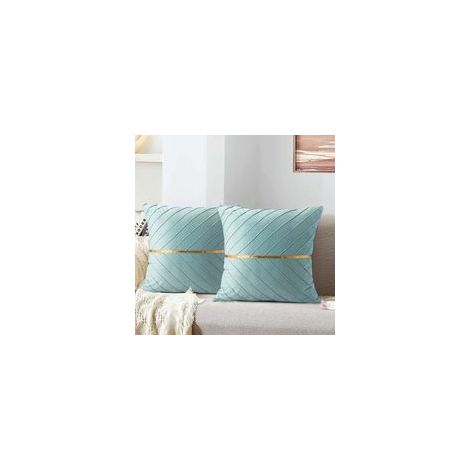 Fundas de cojín decorativas de 45x45 cm en suave terciopelo color verde azulado, con cremallera oculta – Juego de 2 para sofá o dormitorio.