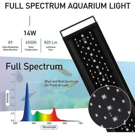 Éclairage LED pour Aquarium 24/7 Rampe Lumineuse Spectre Complet Automatique avec Minuteur pour Plantes Aquatiques