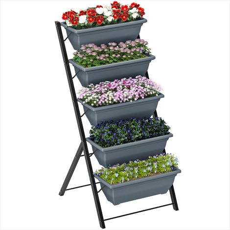 Porte-plantes Jardinière verticale 5 bacs en acier pour balcon (1/5)